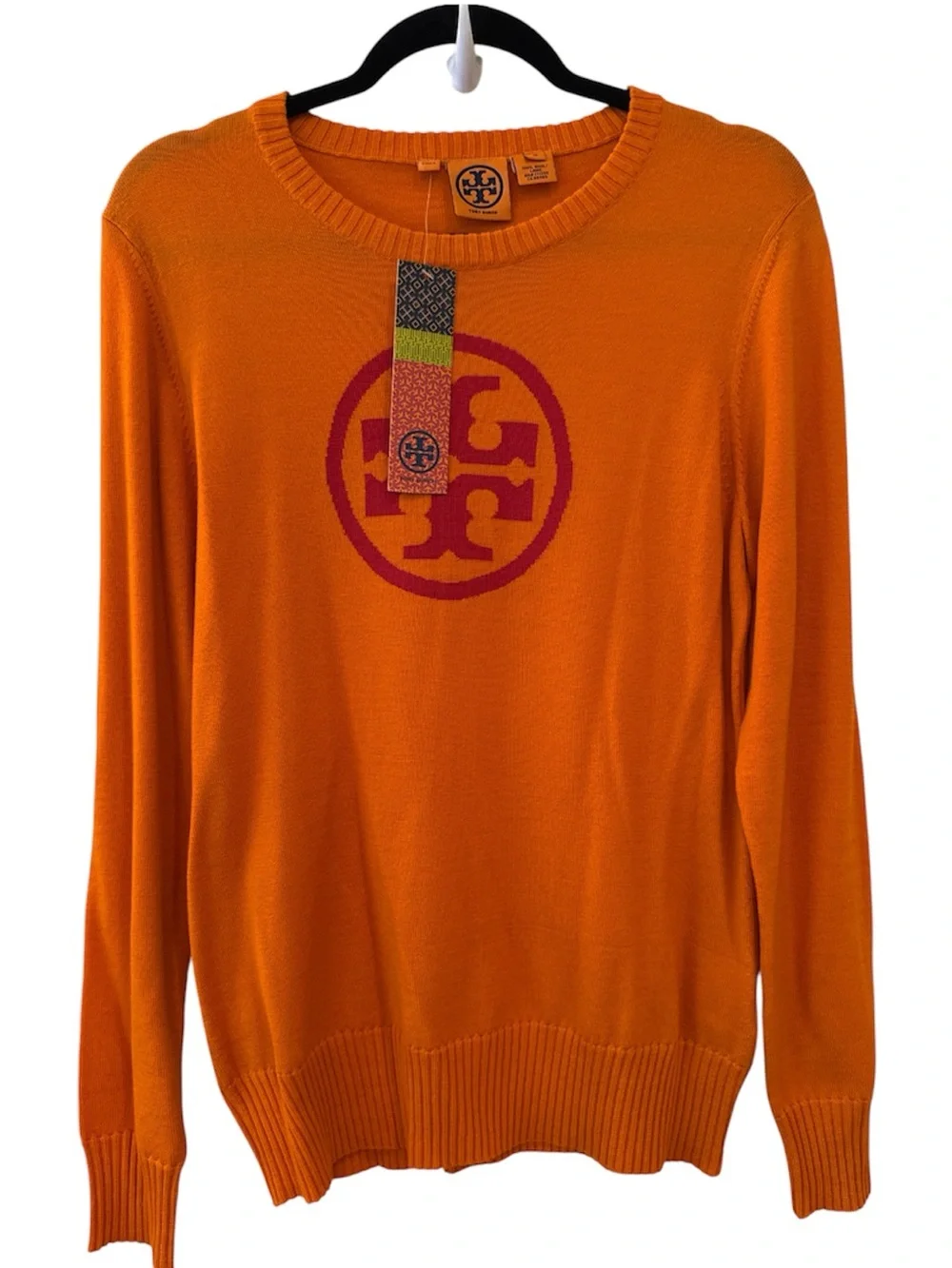 ⭐️NWT⭐️Tory Burch Logo Orange & Pink Crewneck Sweater. Size M